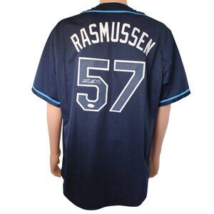 Drew Rasmussen Signed Tampa Bay Rays Custom Jersey XL JSA Autograph Navy Blue